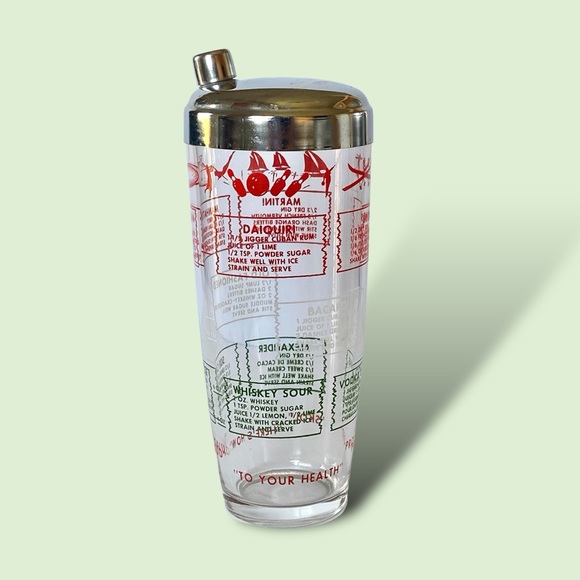 J. Earl & Sons Vintage Sports Glass Cocktail Shaker w/ Recipes 9.5” - Picture 3 of 13